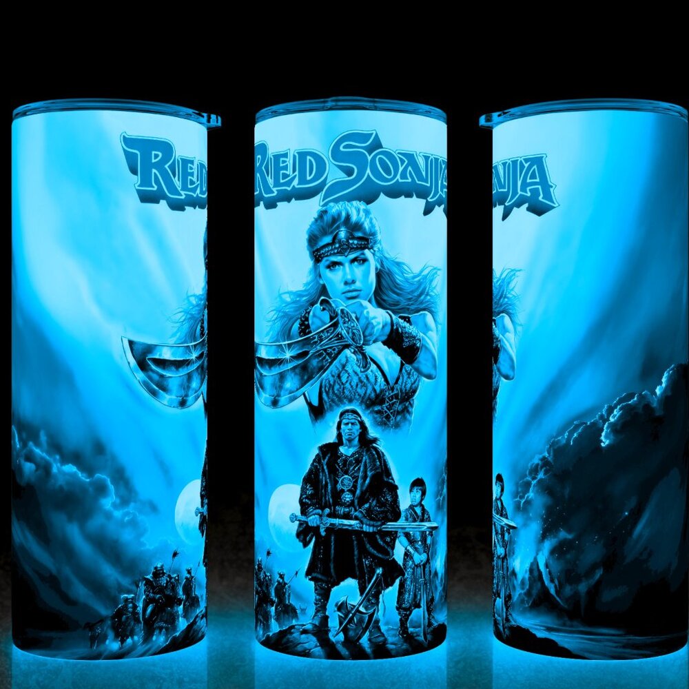 Glow in the Dark Red Sonja 80s with Conan the Barbarian Cup Mug Tumbler 20oz